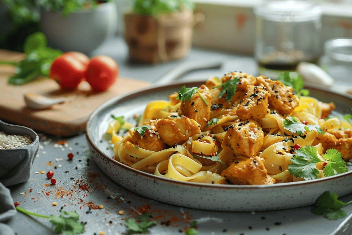Recette Thermomix : Poulet au curry et ses tagliatelles de légumes